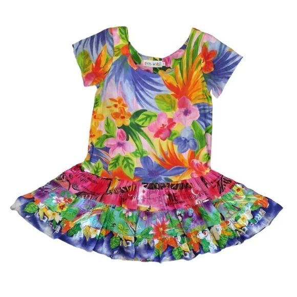Jams World VTG 90s Bright Tropical Floral Hattie Mini Dress Small - Picture 4 of 13